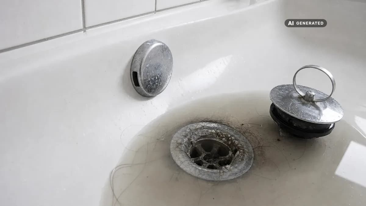 KI-generiertes Bild: Badewanne verstopft – Abfluss öffnen und reinigen