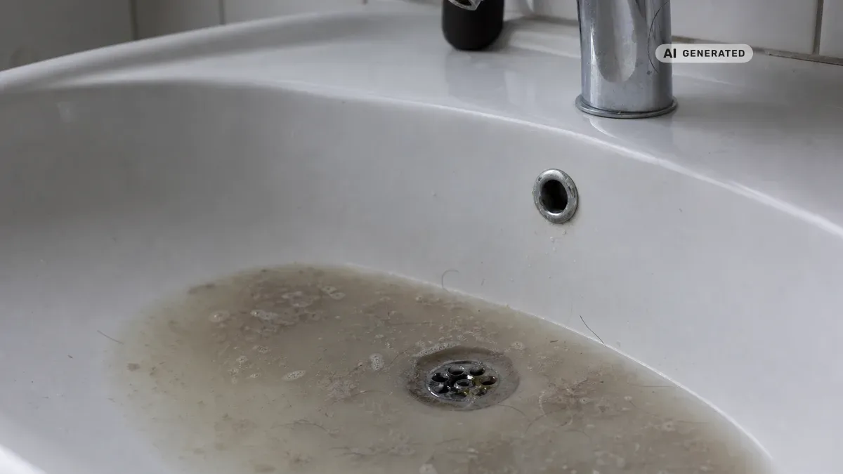 KI-generiertes Bild: Abfluss verstopft – was tun? Soforthilfe und Ursachen