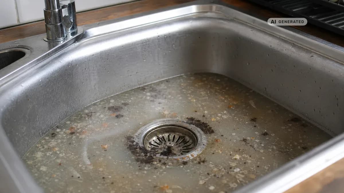 KI-generiertes Bild: Küchenabfluss verstopft? Ursachen & Lösung