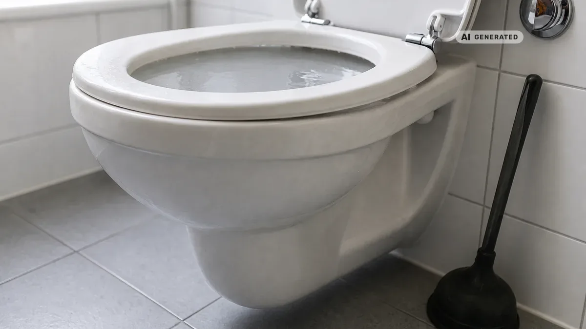 KI-generiertes Bild: Toilette verstopft: was tun bei verstopftem WC?