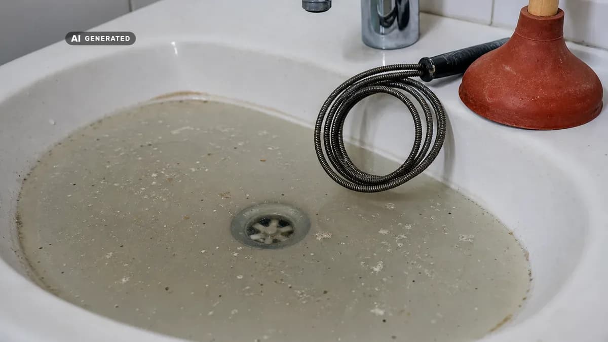 KI-generiertes Bild: Waschbecken verstopft: Tipps vom Experten