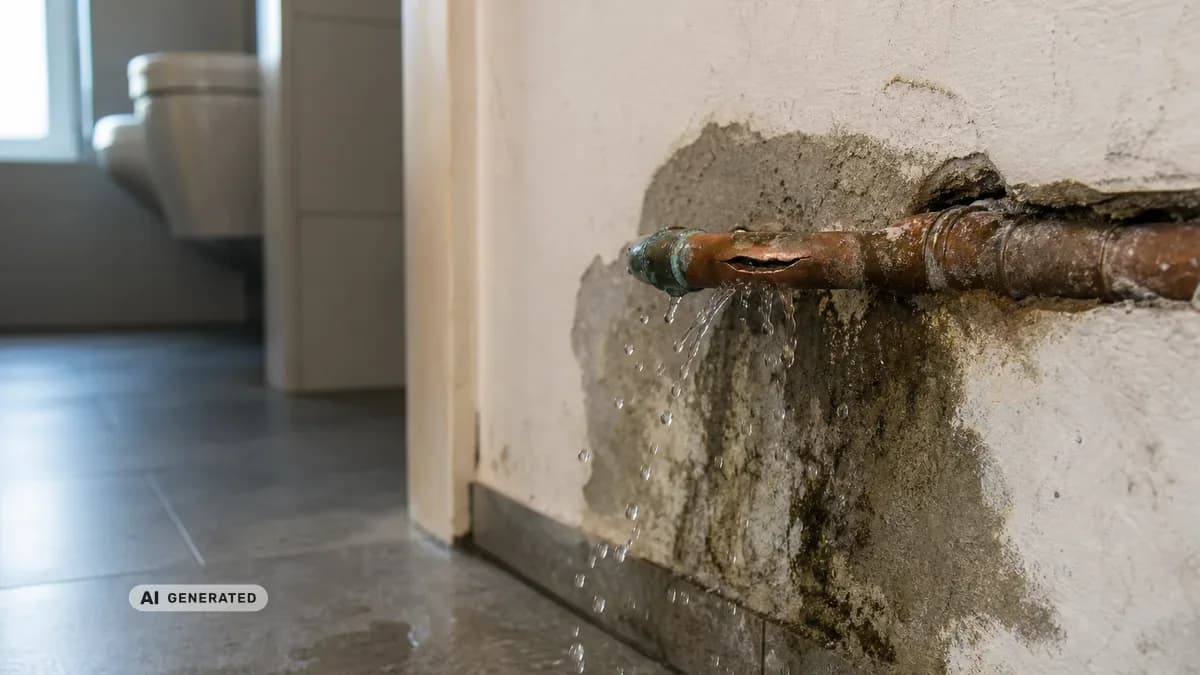 KI-generiertes Bild: Rohrbruch – was tun? Anzeichen, Ursachen und Sofortmaßnahmen